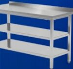 Stanless Steel Work Table With Middle & Bottom Shelf & Backsplash