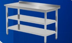 Stanless Steel Work Table With Middle & Bottom Shelf & Backsplash